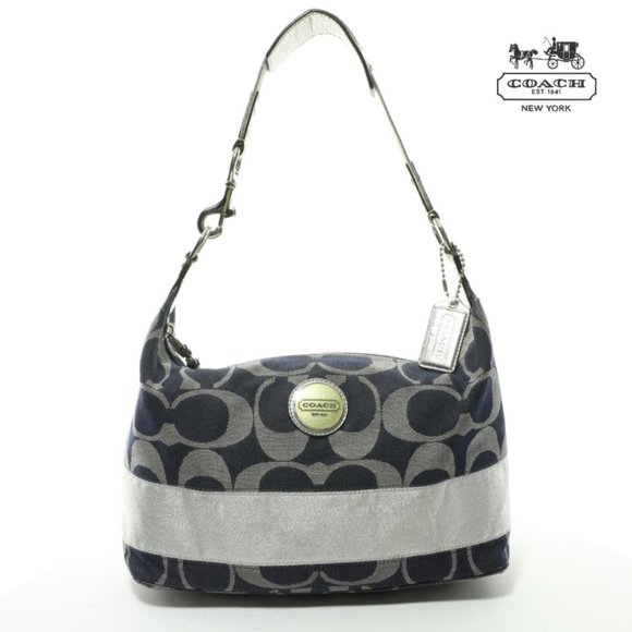 Coach Monogram Denim and Gray Canvas Shoulder Bag Purse - Picture 1 of 15